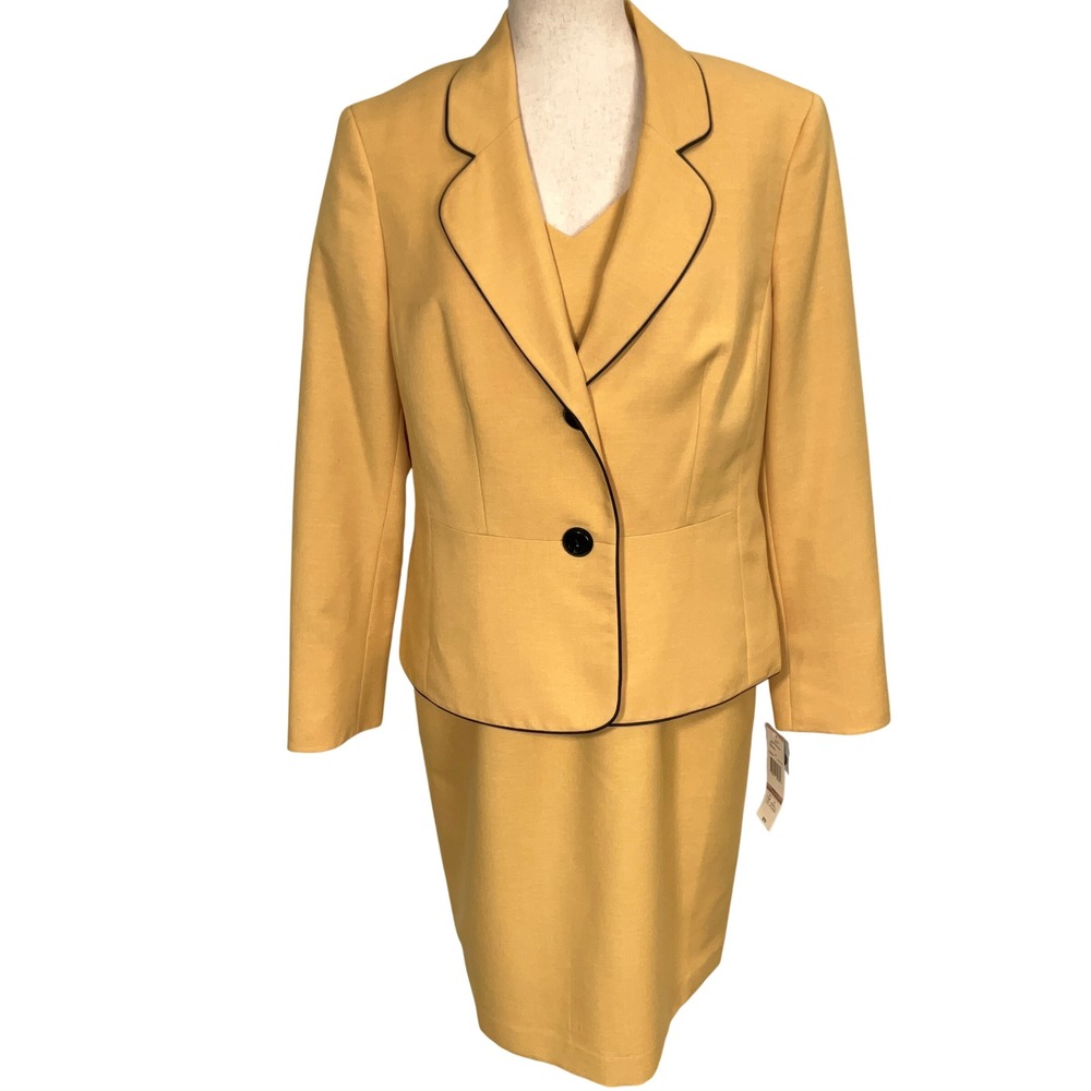 Black Label by Evan-Picone Suit Women 12 Yellow 2-Piece‎ Sheath Dress Jacket NWT